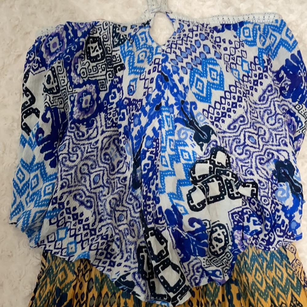 Anthropologie RAGA Until Sunrise Tiered Halter Midi Dress Blue Rust Ruffled XS - Picture 6 of 12